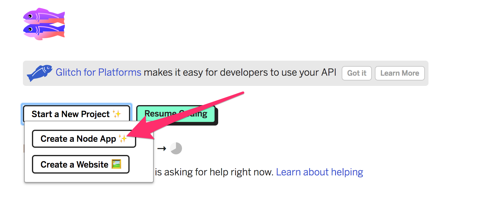 Creating a new Glitch project